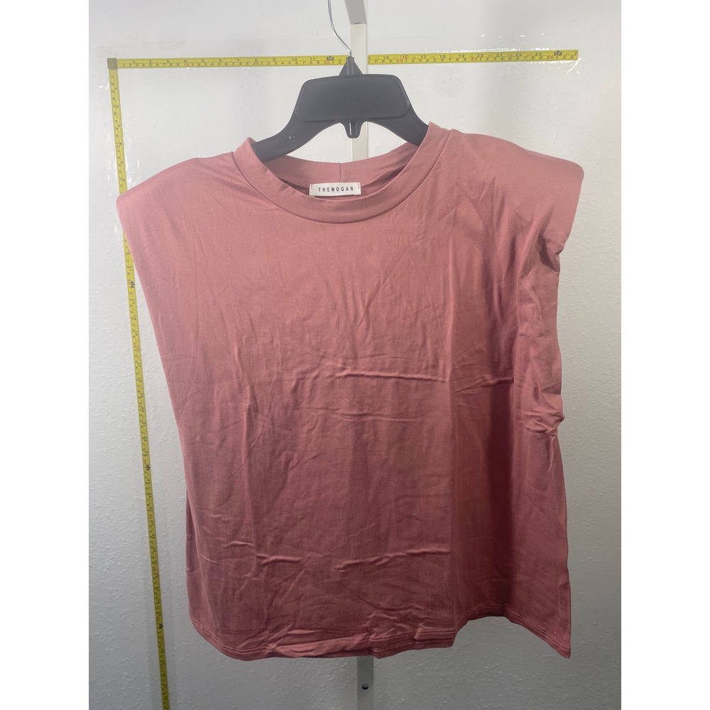 The Mogan Mauve Pink Padded Shoulder Muscle Tee Sleeveless Crew Neck Top